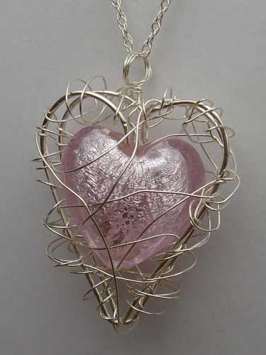 Womens handmade pink heart necklace