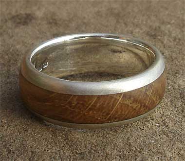 Wood inlaid silver wedding ring