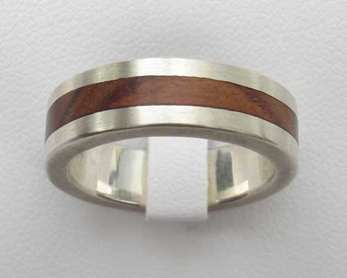 Silver wooden inlay wedding ring