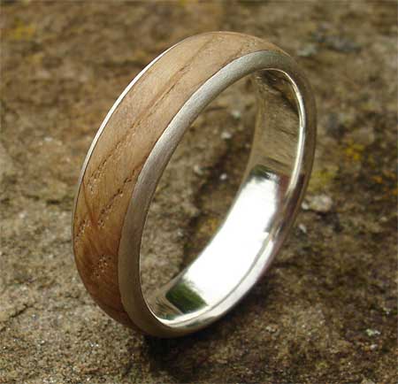 Size Q Wood Inlay Silver Wedding Ring