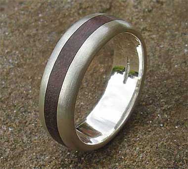 Wooden inlay silver wedding ring