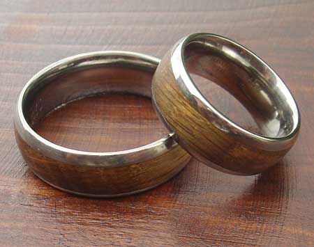 Wooden inlay silver wedding rings